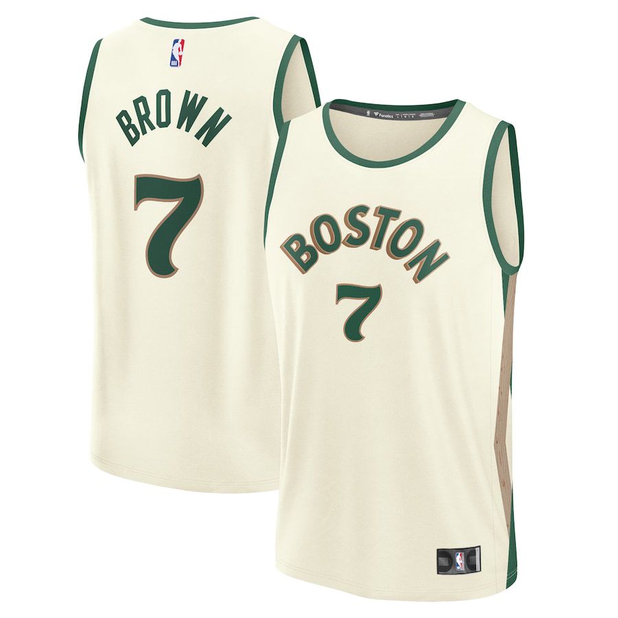 Men Boston Celtics 7 Jaylen Brown Fanatics Branded White City Edition 2023-24 Fast Break NBA Jersey